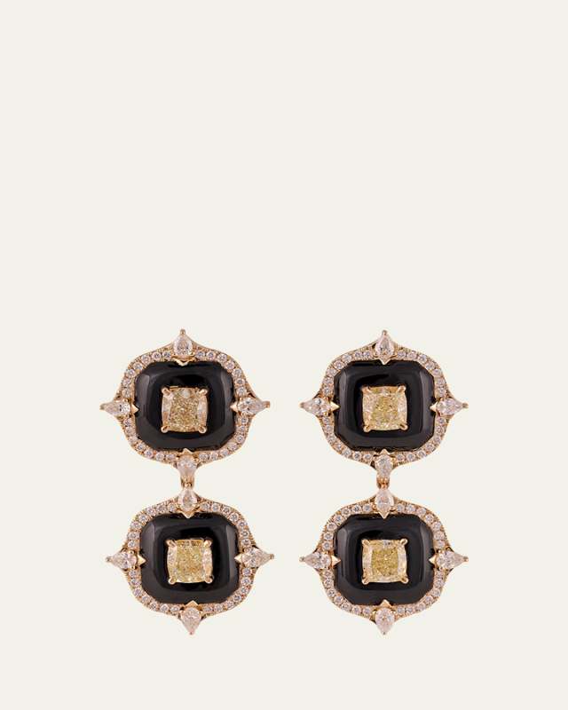 18K Yellow Gold Diamond and Onyx Earrings, One-Of-A-Kind